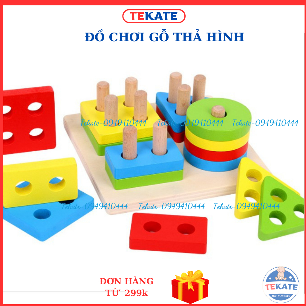 Đồ chơi cho bé, đồ chơi trẻ em Thả hình khối 4 trụ phát triển tư duy cho bé montessori cho bé từ 6 tháng tuổi- Khoaibaby