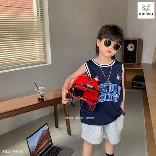 Bộ 3 lỗ Melisa navy chữ Excited quần ghi thể thao cho bé Nga Fish B1M3G8