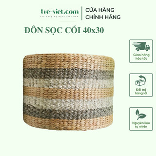 Ghế đôn lục bình sọc cói - đôn bèo tây - bàn trà 40x30 dùng trang trí nhà cửa - round ottoman