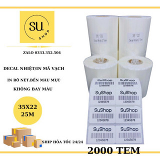Giấy in mã vạch , decal nhiệt 2 tem( cuộn 2000 tem) , Decal nhiệt 35x22 70x22 72x22