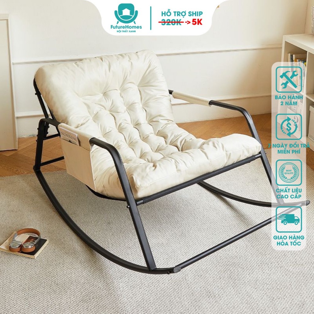 Ghế Bập Bênh Đôi Thư giãn Futurehomes Hàng Nhập Khẩu Cao Cấp Đọc Sách Xem Phim Khung Thép Decor Phòn