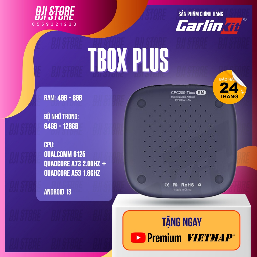 Bộ Android Box Chính Hãng Carlinkit Tbox Plus Qualcomm 6125, Tbox Ambient Led Qualcomm 6225 tặng VietmapS2 dành cho ô tô