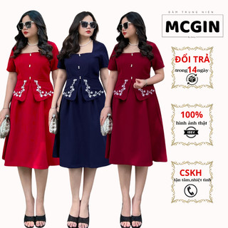 Đầm thiết kế tặng mẹ, dáng peplum đính ngọc đơn giản sang trọng, vải co dãn và thoáng mát |Bigsize| DAM-CG01 MCGIN