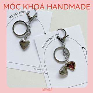 Móc khoá trái tim kim loại không gỉ lồng ảnh in theo yêu cầu Molli