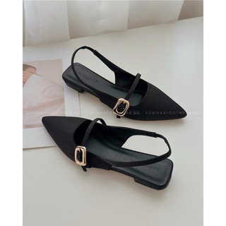 Giày bệt mũi nhọn quai hậu -Slingback Mũi Nhọn Quai Phối Khuy CC FULL BOX