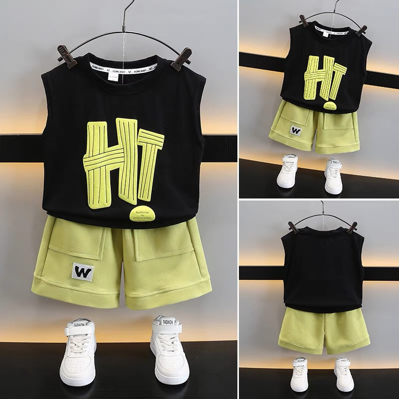 Bộ Quần Áo Ba Lỗ Bé Trai họa tiết  chữ Hi kute,  Set đồ bộ cho bé trai cotton mềm mịn mát, co giãn----MÃ CHỮ HI