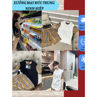 Bộ quần áo 2 màu bắp bơ ri thời trang họa tiết kẻ sọc bắp bơ ri tay áo với quần
