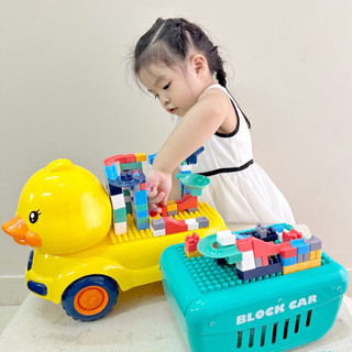 Xe ô tô đồ chơi khủng long vịt máy xúc chở 124 chi tiết lego cho bé trai gái lắp ráp sáng tạo, quà tặng sinh nhật cho bé