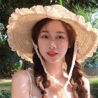 Mũ cói viền ren buộc nơ M2