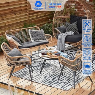 Bộ Bàn Ghế song mây FUTUREHOMES giả mây cao cấp dùng cho ban công sân vườn quán cafe sang trọng/ HCM