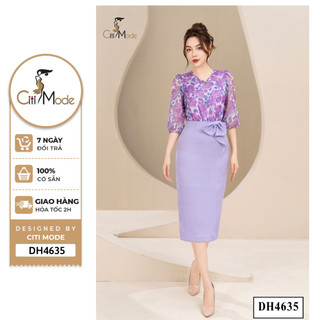 Đầm công sở CITI MODE FASHION thiết kế dáng ôm hoa tím phối chân váy nơ 1 màu DH4635