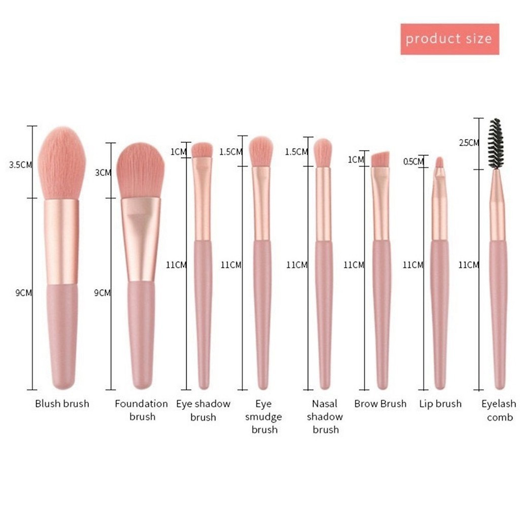 Bộ Cọ Trang Điểm 8 Cây Có Túi Zip ( giao màu ngẫu nhiên )