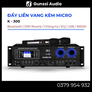Cục đẩy công suất liền vang liền micro 2 kênh công suất lớn 1600W Gunssi K-300, âm ly karaoke gia đình, amply bluetooth