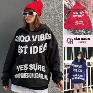  Áo hoodie GOOD VIBES dáng BOXY nam nữ chữ in nổi phối nón to túi rộng Chất Liệu Vải Nỉ Bông Dày Dặn Mềm Mịn - CHP