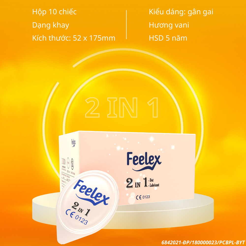 Bao cao su gai Feelex 2 in 1 nhiều gân gai và gel bôi trơn, mỏng hàng cao cấp hộp 10 bao