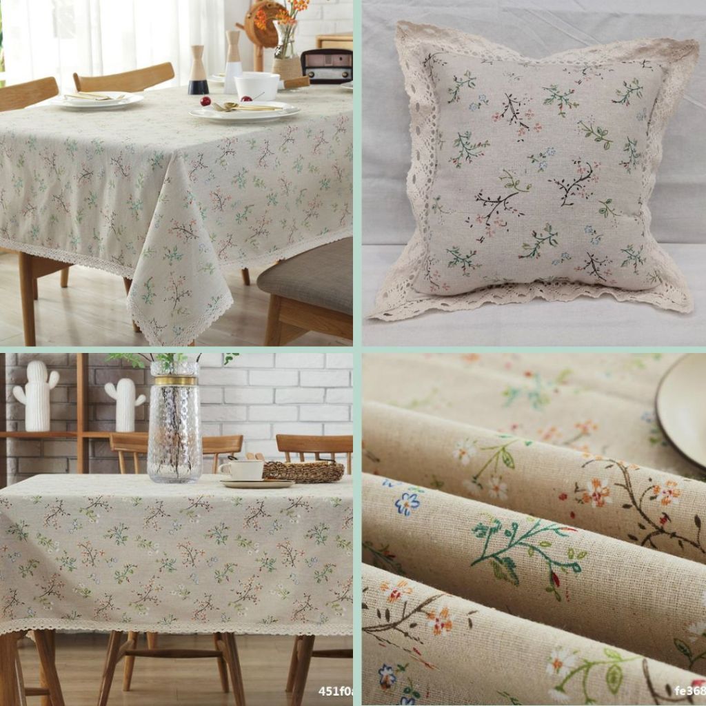 Khăn trải bàn decor vải canvas hoa nhí phong cách vintage chất liệu vải bố trang trí homestay