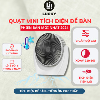 Quạt mini để bàn tích điện DELADEP, xoay 210 độ, động cơ không tiếng ồn QMN10