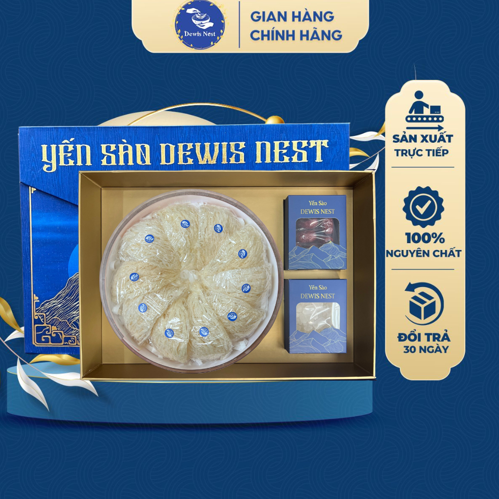 Yến Sào Khánh Hòa Nguyên Tổ Rút Lông DEWIS NEST 50g,100g Nguyên Chất,Giữ Nguyên Phần Chân,Sợi Bụng,Hộp Quà Tặng Cao Cấp