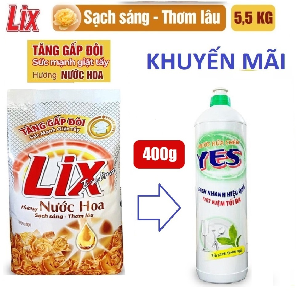 Bột giặt LIX 5.5kg extra hương nước hoa Tăng gấp đôi sức mạnh giặt tẩy bột giặt lix extra