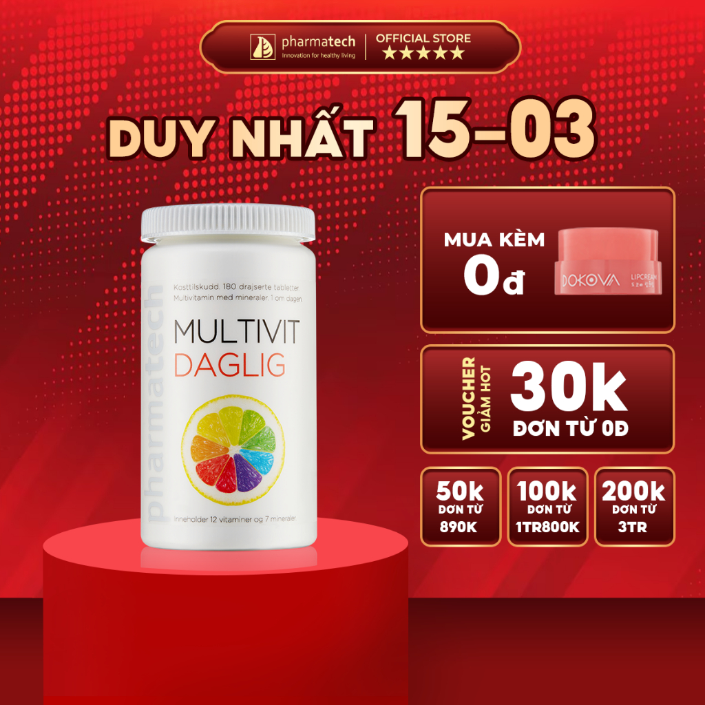 Viên uống bổ sung vitamin và khoáng chất MULTIVIT DAGLIG 180 viên