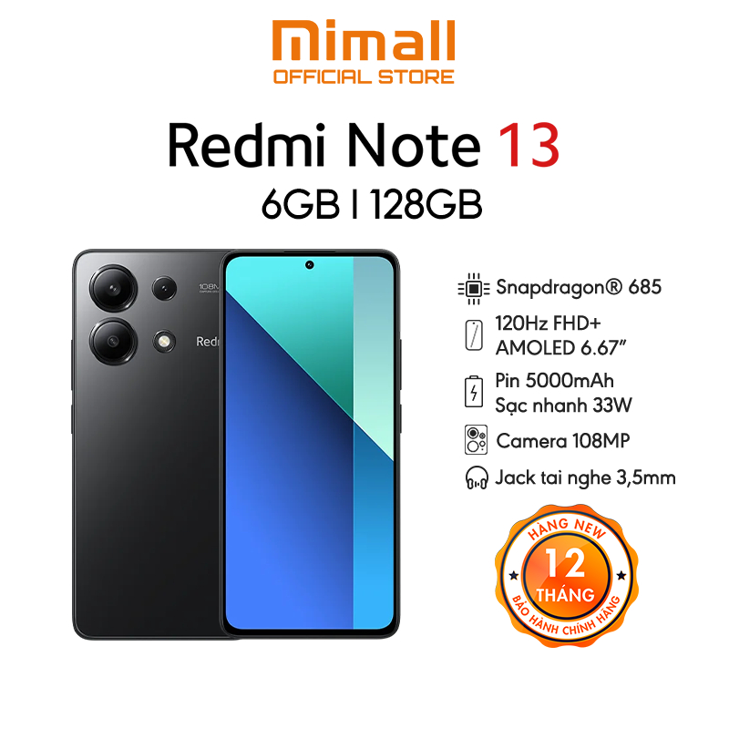 Điện thoại Redmi Note 13 (6GB/128GB) | Camera 16MP f/2.4 | Màn hình 6.67" | Bảo hành 12 tháng - Hàng chính hãng | BigBuy360 - bigbuy360.vn