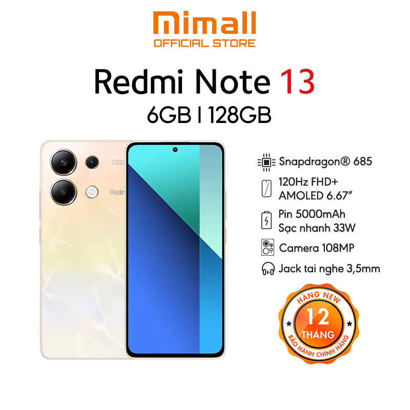 Điện thoại Redmi Note 13 (6GB/128GB) | Camera 16MP f/2.4 | Màn hình 6.67" | Bảo hành 12 tháng - Hàng chính hãng | BigBuy360 - bigbuy360.vn