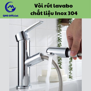 Vòi Rút Lavabo, vòi rửa mặt Nóng Lạnh Chất liệu Inox 304 dây kéo dài tùy ý Thông Minh 2 Màu Đen Trắng VR005B1