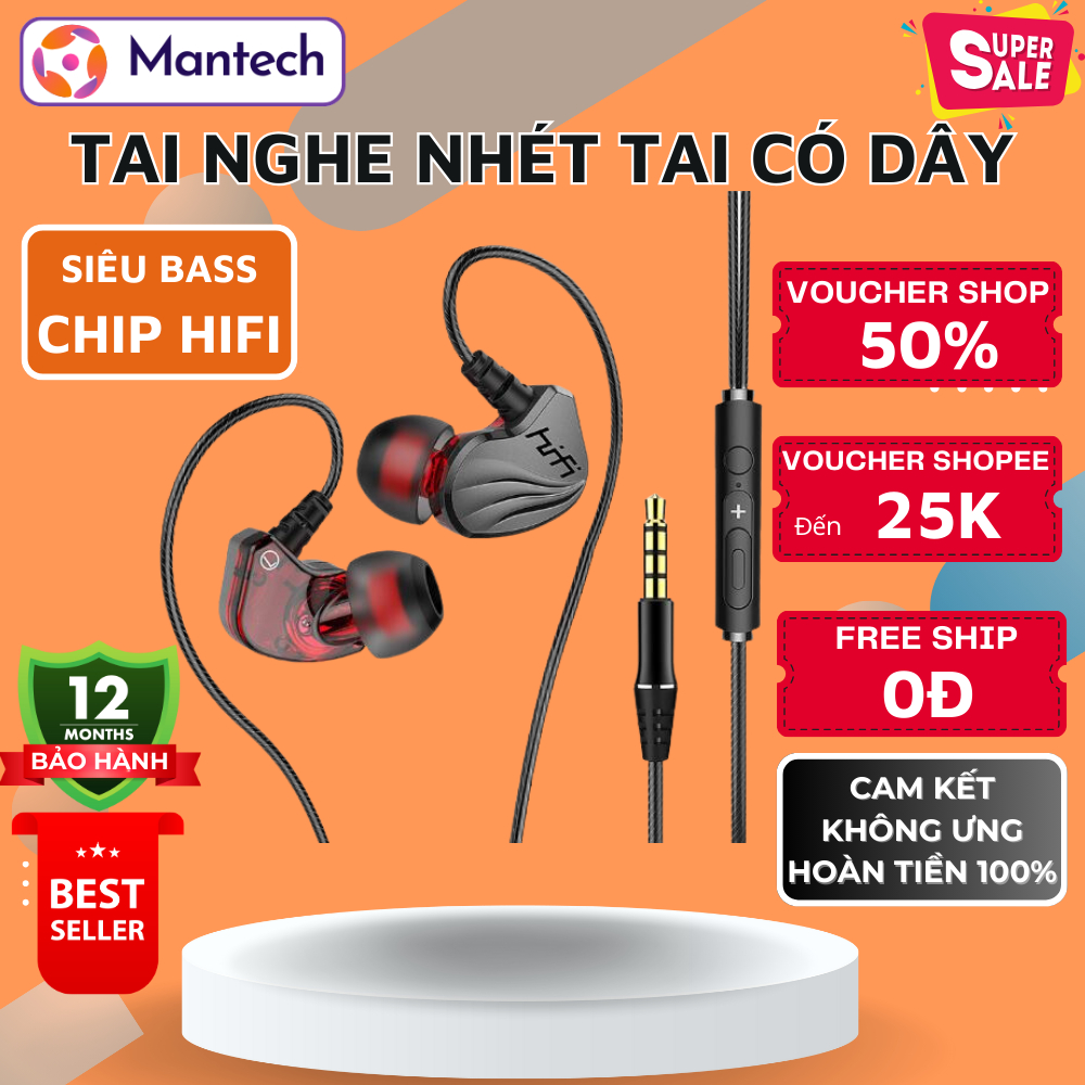 Tai Nghe Nhét Tai Jack 3.5mm Mantech Hifi S2000 Có Dây Có MIcro Âm Thanh HIFI Sống Động Chân Thực Ng