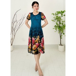 Đầm Sườn Xám xẻ tà họa tiết chân bông sang trọng - Đầm Việt TD07 đầm trung niên có Bigsize 45kg đến 95kg
