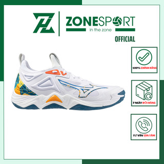 Giày Mizuno Wave Momentum 3 Trắng Cam Xanh - Giày Bóng Chuyền Cao Cấp giảm chấn đàn hồi êm ái bảo vệ cổ chân bàm sàn tôt