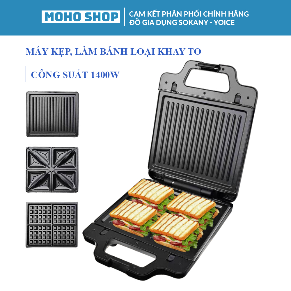 Máy kẹp bánh mì công suất cao 1400W LOẠI KHAY TO SOKANY BBQ-852 nướng nhanh chín, chống dính tốt