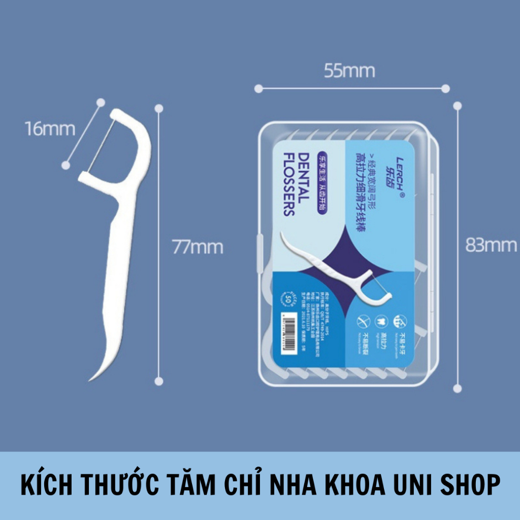 Tăm Chỉ Nha Khoa Hộp 50 Cái, An toàn chất lượng, chăm sóc răng, Tăm chỉ bảo vệ răng miệng chính hãng - Uni Shop