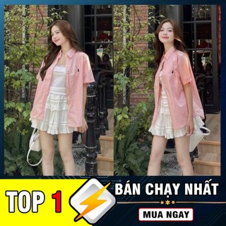 Áo sơ mi nữ cộc tay thêu thỏ mix đồ cực xinh SM104 CHANGSTORE