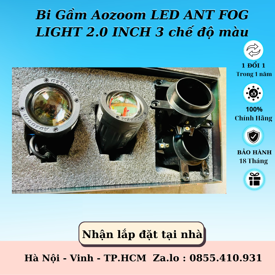 Bi Gầm Aozoom LED ANT FOG LIGHT 2.0 INCH 3 chế độ màu