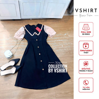 Váy đen phối tay cộc von be da bigsize (50kg đến 90kg) VSHIRT