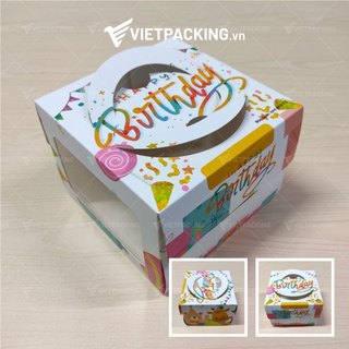 Hộp đựng bánh bento, hộp đựng bánh sinh nhật bento mini có quai xách kèm đế 16x16x12.5 cm