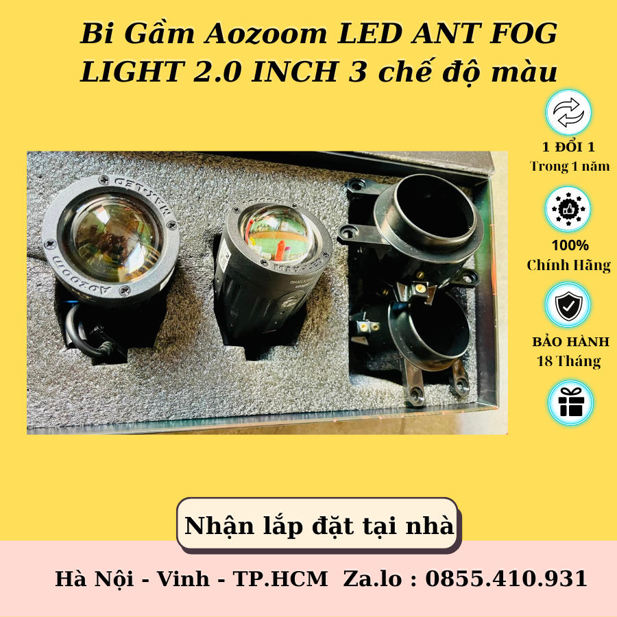 Bi Gầm Aozoom LED ANT FOG LIGHT 2.0 INCH 3 chế độ màu