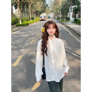 Áo  sơ mi tay dài thêu Elegant REGODS form rộng unisex nam nữ vải kate chéo - Shirt Elegant