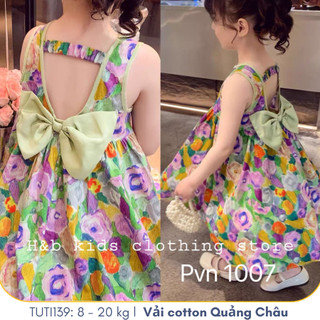 Đầm xòe hoa phối nơ lưng cho bé gái phong cách Hàn Quốc, Đầm cho bé đi chơi, TUTI BABY139