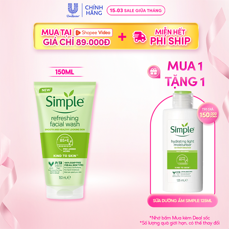 Sữa rửa mặt Simple lành tính sạch thoáng - cho da nhạy cảm 150ml [CHÍNH HÃNG ĐỘC QUYỀN] [DIỆN MẠO MỚI]