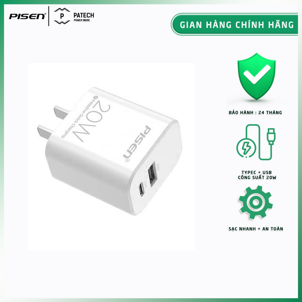 Củ Pisen 20w Chính Hãng 2 Cổng USB 18W và Type C 20w  Siêu Xịn Tiện Lợi_Bảo Hành 12 Tháng_ Bờm Store