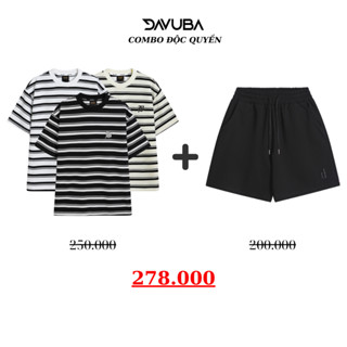 [Combo độc quyền DAVUBA] Áo thun trơn kẻ sọc Dream + quần short D CB27
