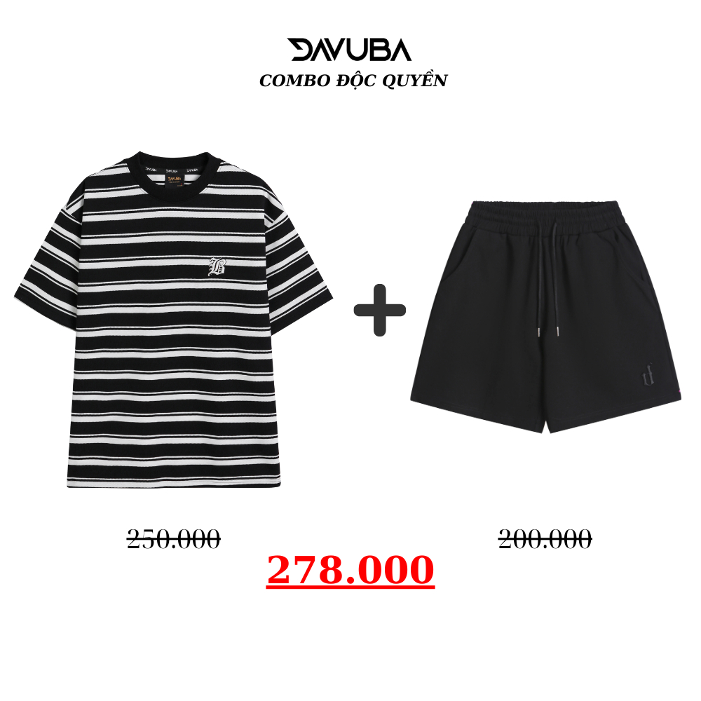 [Combo độc quyền DAVUBA] Áo thun trơn kẻ sọc Dream + quần short D CB27 | BigBuy360 - bigbuy360.vn