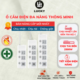 Ổ cắm điện đa năng DELADEP chịu tải 2500W, 2 cổng sạc USB 5V - An toàn chống cháy chống giật dây dài 1m8 và 2m5