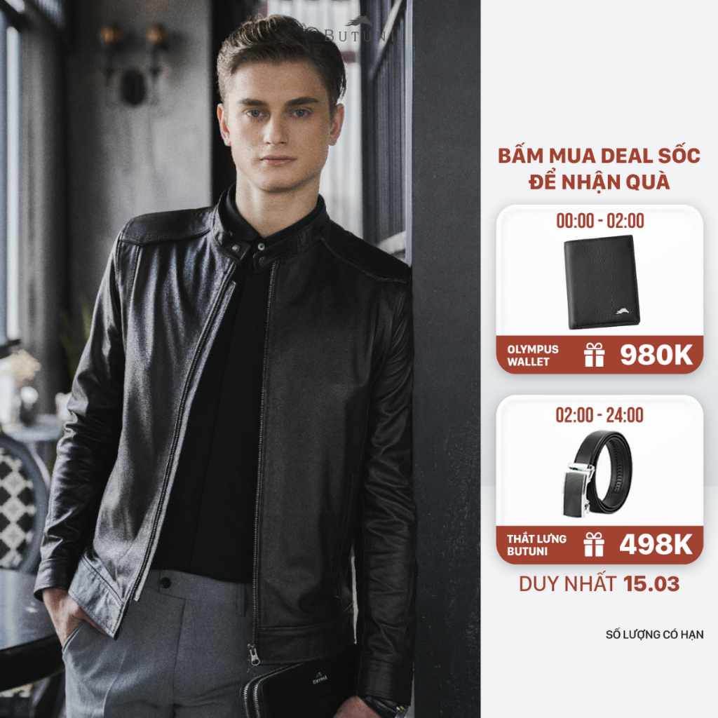 Áo khoác da bò Butuni Timothy lớp mặt full grain lót lông cừu bảo hành 5 năm