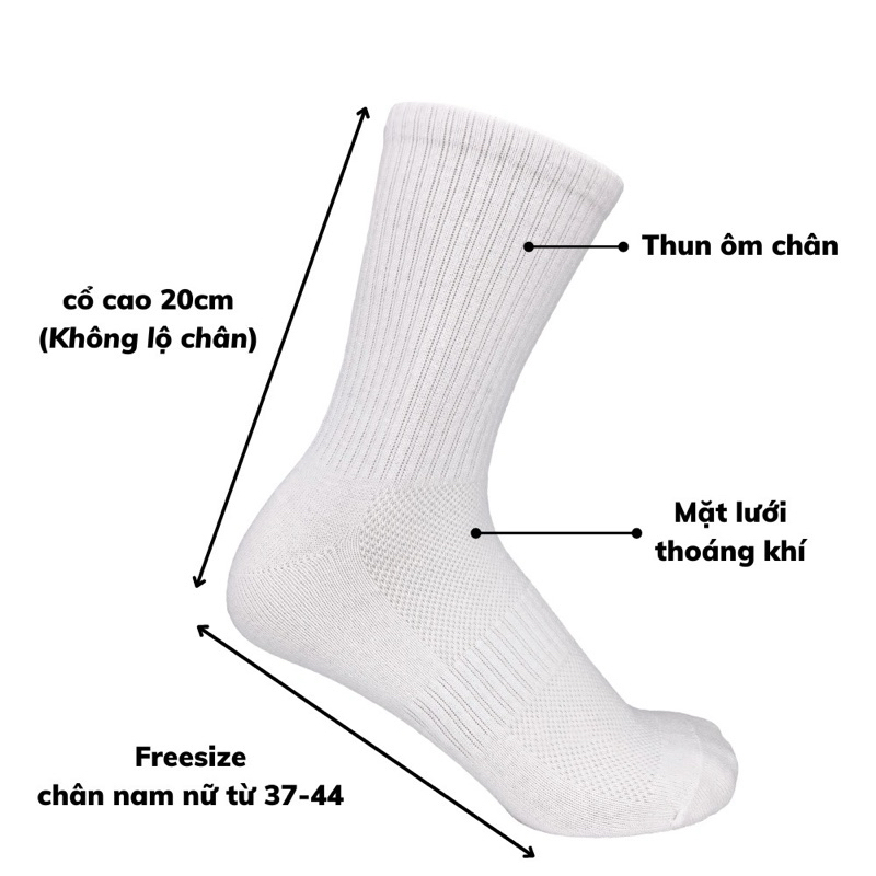 Sét 10 đôi Tất  trắng đen nam nữ cổ cao cổ trung cổ ngắn chất liệu cotton | BigBuy360 - bigbuy360.vn