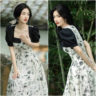 Đầm hoa công sở phối tay ngắn dáng lửng vừa trẻ trung vừa thanh lịch