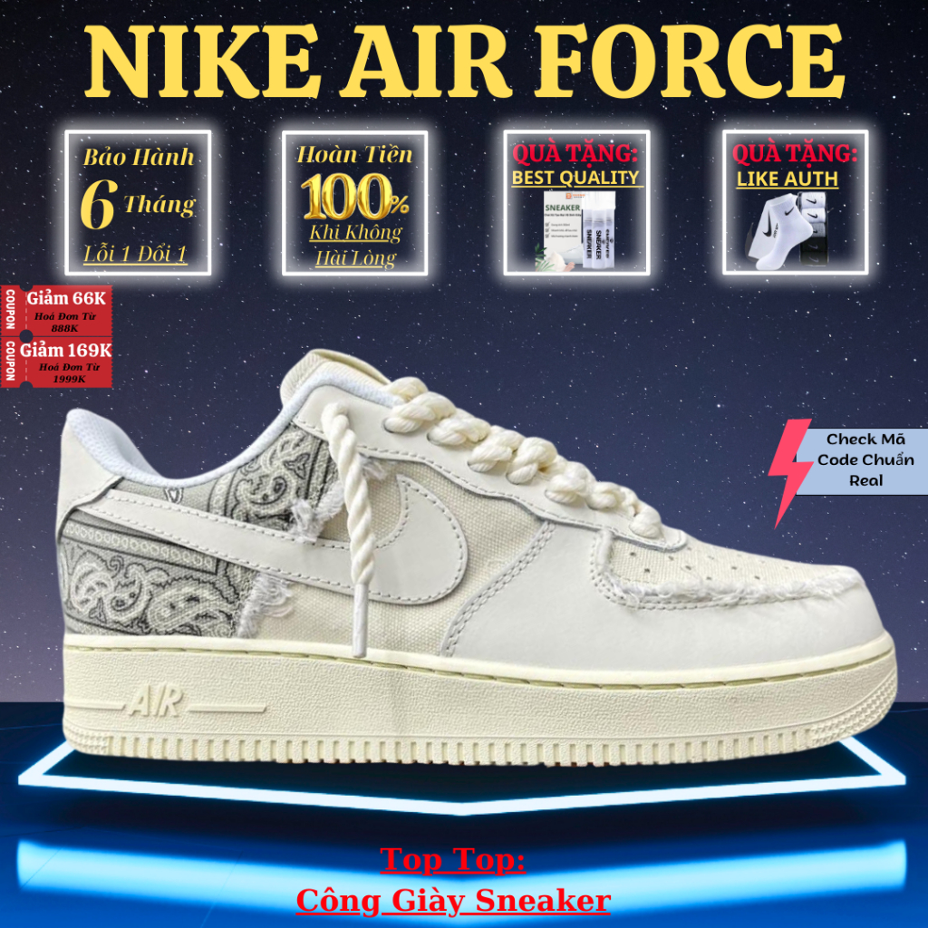 Giày Sneaker _Nike_Air Force 1 Dây Thừng,Giày_Af1 Thổ Cẩm Travis BigBag Cao Cấp 2 Màu Đen - Công Giày Sneaker