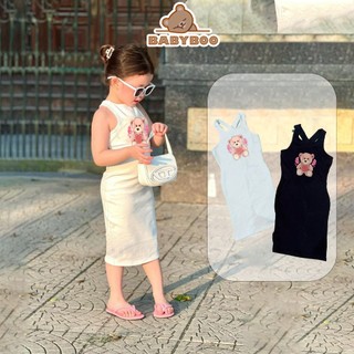 Váy Ôm Body Bé Gái Hai Dây Chéo Bản To In Gấu Ôm Cực Xinh, Co Dãn 4 Chiều- BabyBoo