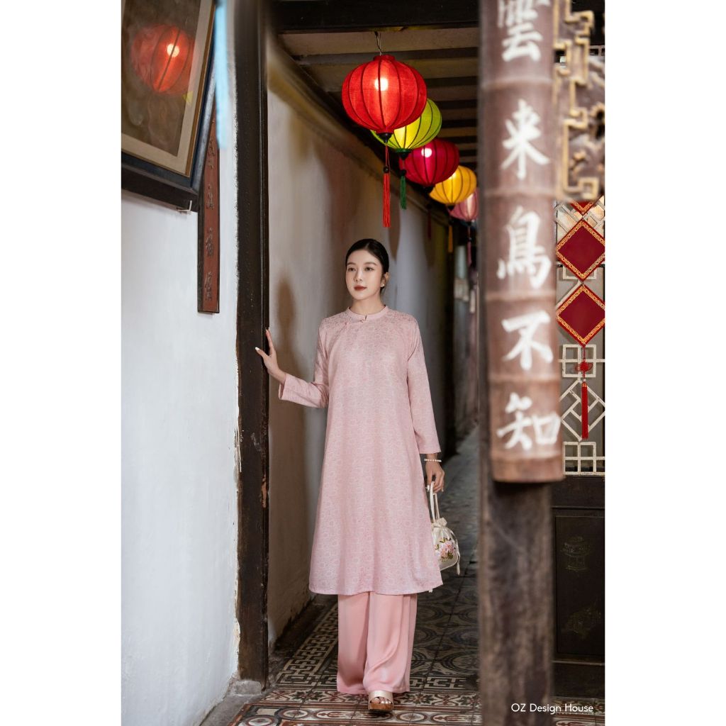 Quần áo dài OZ Design House QUAD527XUA24 thô lụa hồng cá hồi
